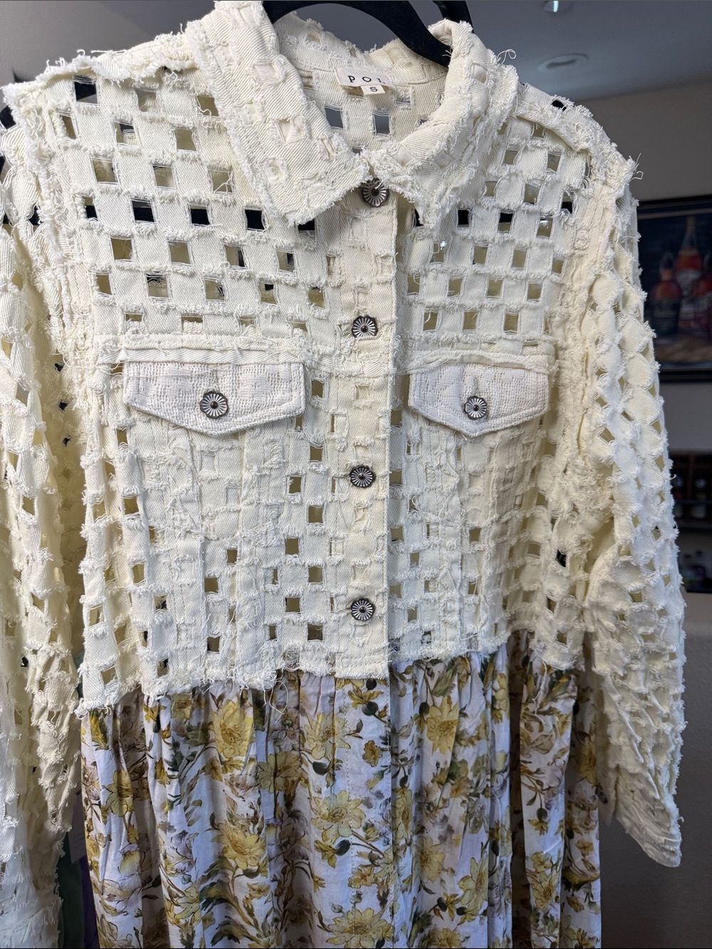 POL Cream Jean Jacket with Floral Panel - Picture 6 of 11